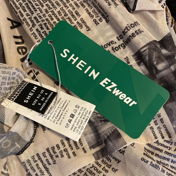 NWT X Sanya Newspaper Print Lettuce Trim Mock Neck Crop Mesh Top Small - Picture 5 of 7